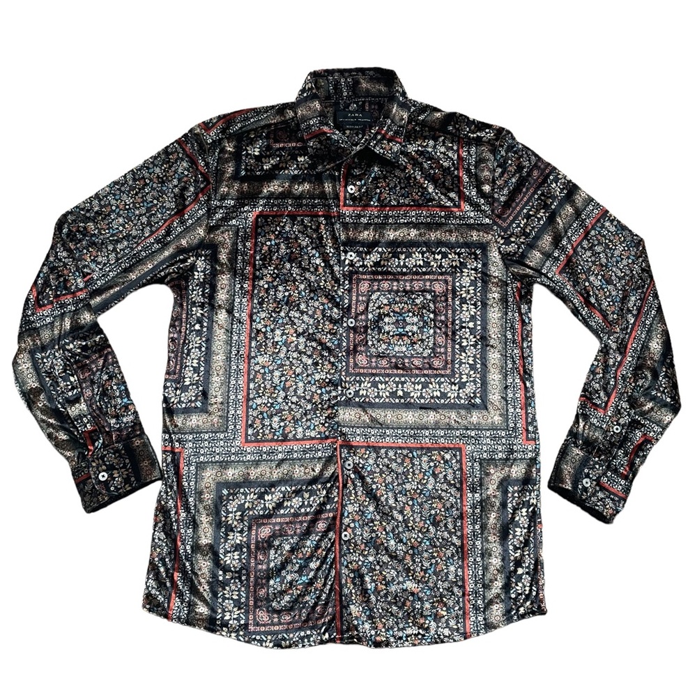 Zara Button Down Velvet Holiday Shirt Size M